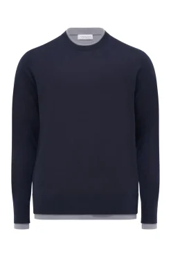Wells Reversible Knit Sweater in Dark Navy & Heather Grey Cashmere Silk