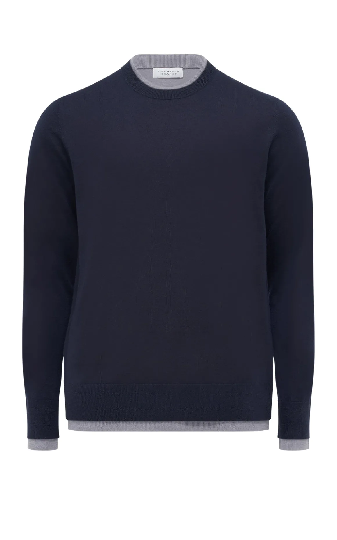 Wells Reversible Knit Sweater in Dark Navy & Heather Grey Cashmere Silk