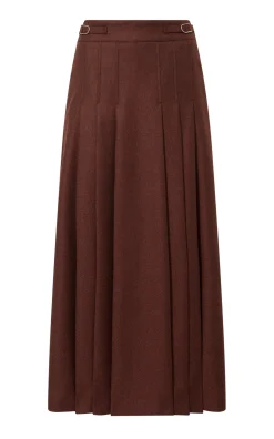 Wesley Pleated Midi Skirt in Burnt Sienna Wool Cashmere Flannel