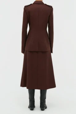 Wesley Pleated Midi Skirt in Burnt Sienna Wool Cashmere Flannel