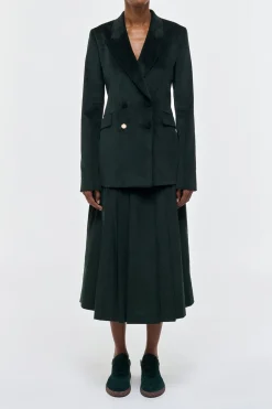 Wesley Pleated Midi Skirt in English Green Sea Island Cotton Corduroy