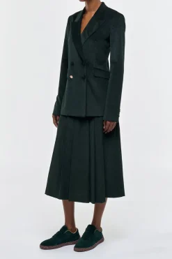Wesley Pleated Midi Skirt in English Green Sea Island Cotton Corduroy