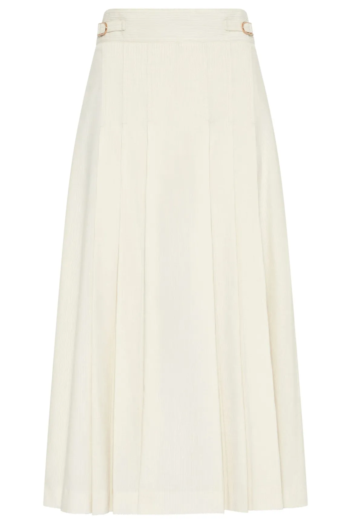 Wesley Pleated Midi Skirt in Ivory Sea Island Cotton Corduroy