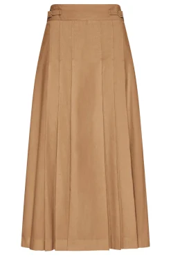 Wesley Pleated Skirt in Camel Sea Island Cotton Corduroy