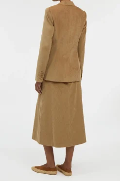 Wesley Pleated Skirt in Camel Sea Island Cotton Corduroy