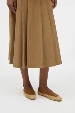 Wesley Pleated Skirt in Camel Sea Island Cotton Corduroy