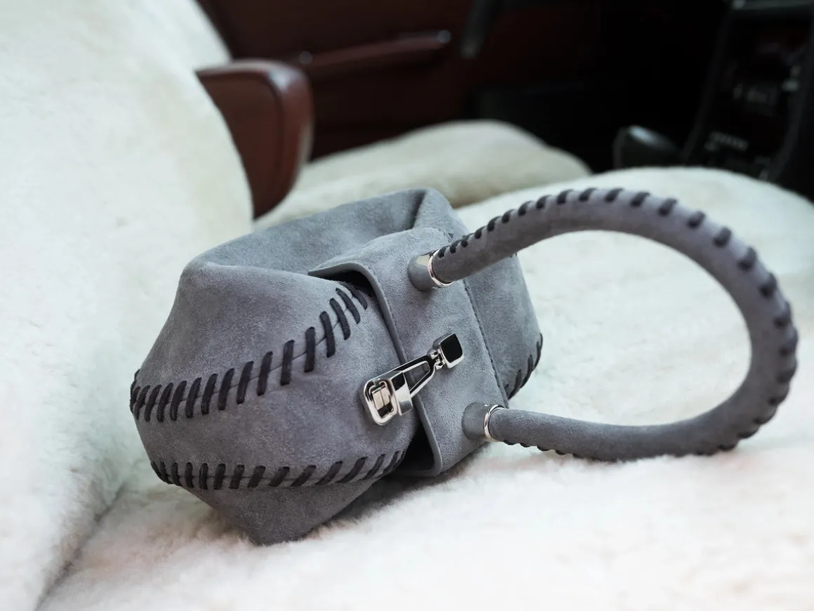 Whipstitch Demi Bag in Charcoal Suede