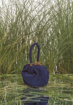 Whipstitch Demi Bag in Navy Suede