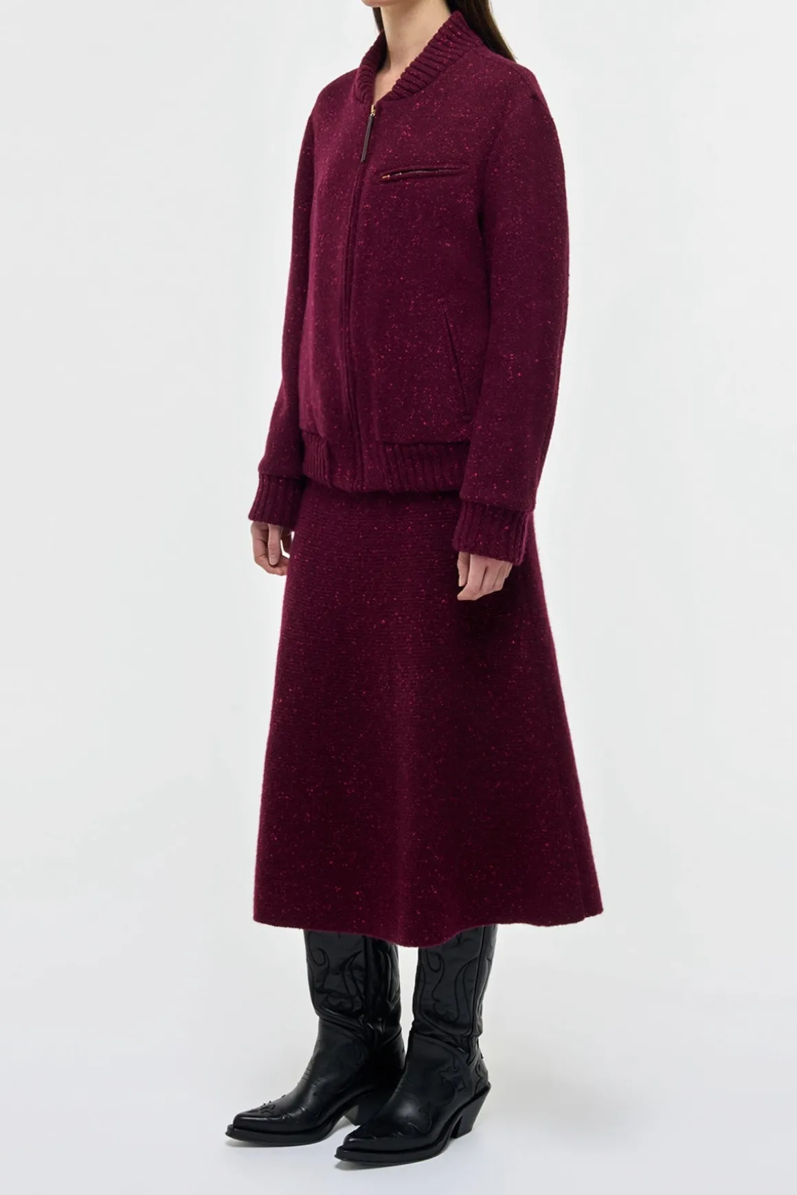Winslow Bomber in Bordeaux Speckled Cashmere