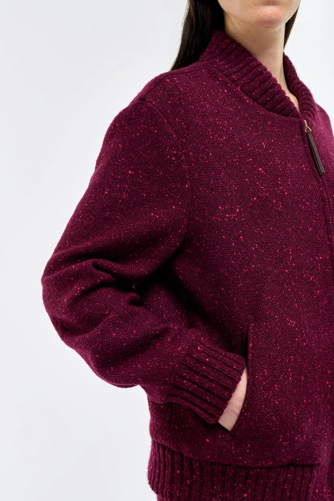 Winslow Bomber in Bordeaux Speckled Cashmere