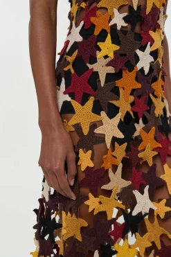 Yeshara Crochet Stars Maxi Slip Dress in Multi Cashmere
