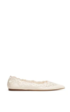 Ziva Lace Ballerina Flat Shoe in Ivory Nappa Leather