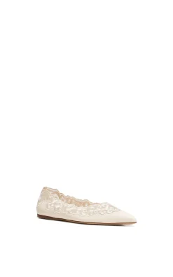 Ziva Lace Ballerina Flat Shoe in Ivory Nappa Leather