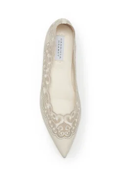 Ziva Lace Ballerina Flat Shoe in Ivory Nappa Leather