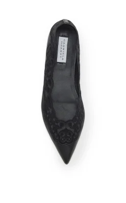 Ziva Lace Ballerina Flat Shoe in Black Nappa Leather