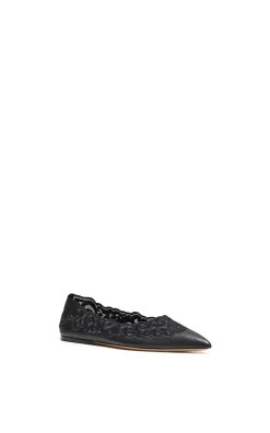 Ziva Lace Ballerina Flat Shoe in Black Nappa Leather