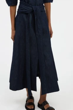 Zivan Knotted Maxi Skirt in Recycled Cotton Denim