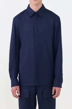 Abbe Shirt in Navy Wool Cashmere Flannel