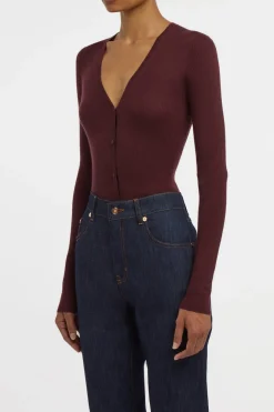 Aiste Knit Cardigan in Bordeaux Cashmere Silk with Hemp