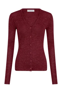 Aiste Knit Cardigan in Bordeaux Cashmere Silk with Hemp