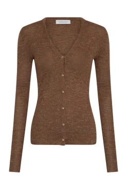Aiste Knit Cardigan in Chestnut Cashmere Silk with Hemp