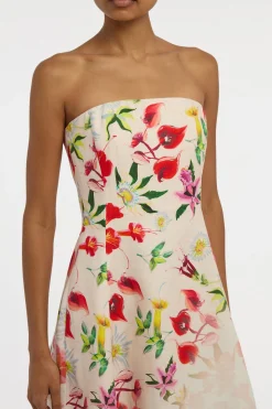 Alessia Strapless Maxi Dress in Uruguayan Flowers Printed Linen