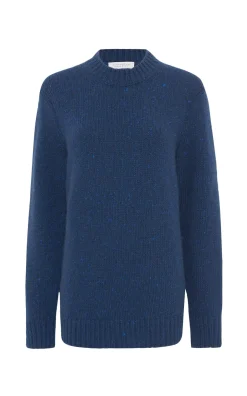 Alfie Knit Sweater in Electric Navy Speckled Aran Cashmere
