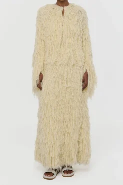 Amina Fringe Knit Jacket in Off White Silk Cashmere