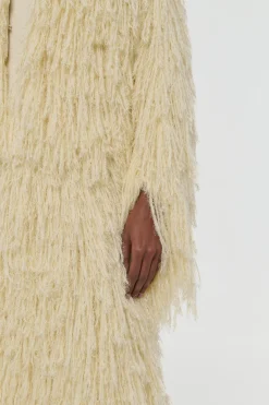 Amina Fringe Knit Jacket in Off White Silk Cashmere