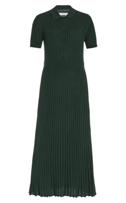 Amor Knit Midi Dress in English Green Cashmere Silk